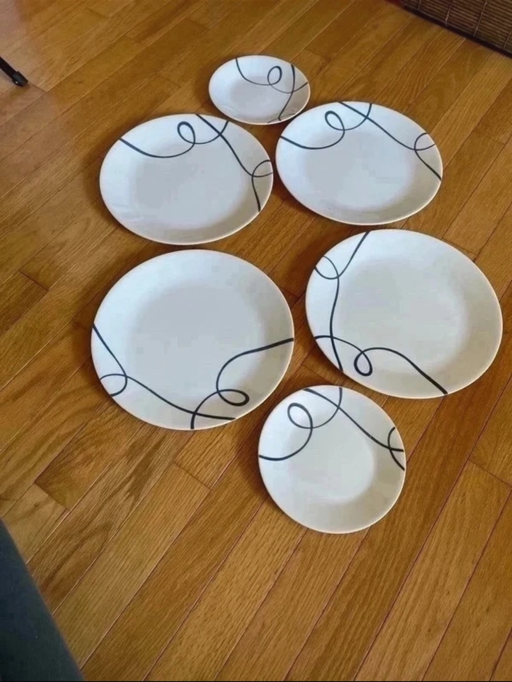 Corelle White Dinnerware Set with Black Swirl Pattern
